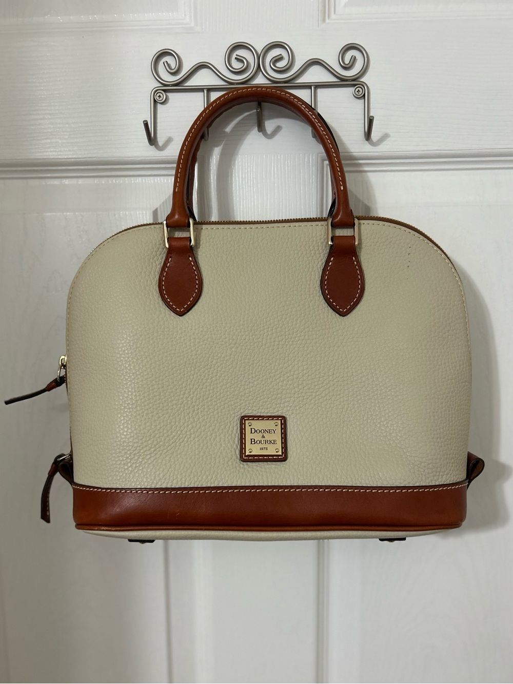 Dooney & Bourke Cream and Brown Pebble Leather Dome Satchel. NWOT